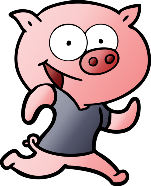Bir insan tarafından çizilmiş neşeli bir domuz egzersiz yapıyor.