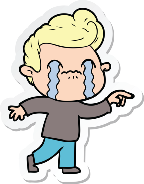 Bir insan tarafından çizilmiş, ağlayan bir çizgi film karakterinin çıkartması.