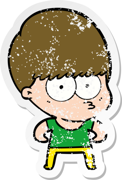 Bir insan tarafından çizilmiş meraklı bir çizgi film çocuğunun sıkıntılı çıkartması.