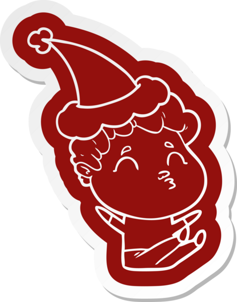 Bir insanın çizdiği Noel Baba şapkasıyla somurtan bir adamın garip çizgi film çıkartması.