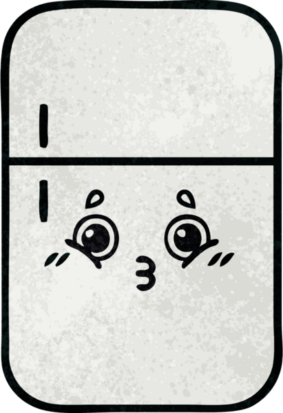 Bir insan tarafından çizilmiş buzdolabının retro grunge desenli karikatürü.