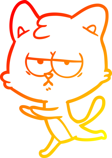 Bir insan tarafından çizilmiş sıkılmış çizgi film kedisinin sıcak çizgi çizgisi.