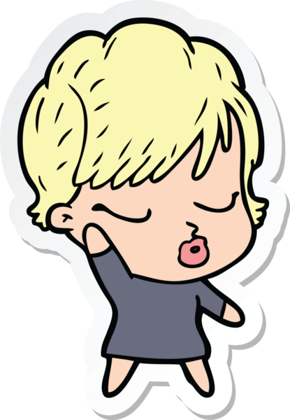 Bir insan tarafından çizilmiş, gözleri kapalı bir karikatür kadının çıkartması.