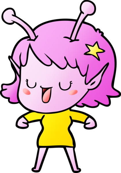 Bir insan tarafından çizilmiş mutlu uzaylı kız çizgi filmi.