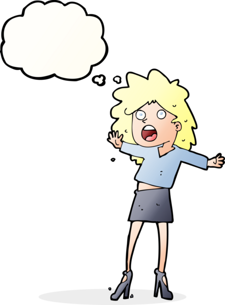 Bir insan tarafından çizilmiş düşünce baloncuğuyla topuklu ayakkabıyla yürüyen bir kadın.