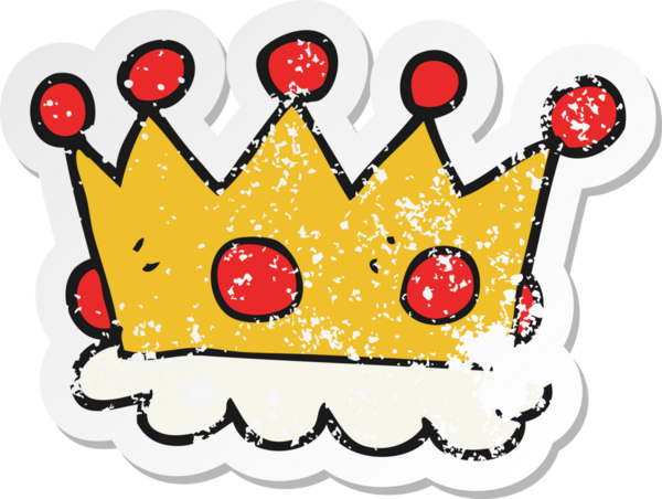 Bir insan tarafından çizilmiş bir karikatür taçının gerilimli retro etiketi