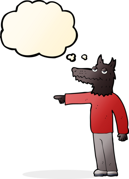 Bir insan tarafından çizilmiş düşünce balonuyla çizilmiş bir kurt adam.