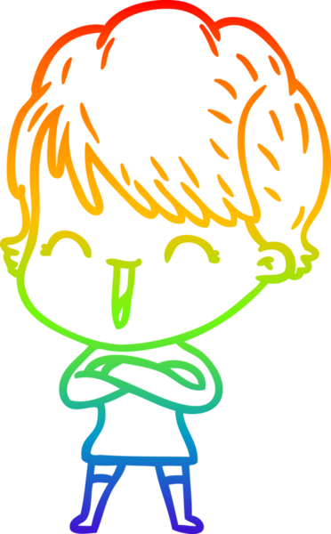 Gökkuşağı gradyan çizgi çizimi bir insan tarafından çizilmiş gülen bir kadın.