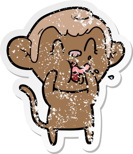 Bir insan tarafından çizilmiş çılgın bir çizgi maymunun sıkıntılı çıkartması.