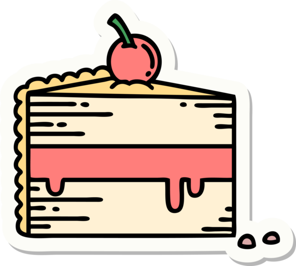 Bir insan tarafından çizilmiş geleneksel bir pasta dilimi şeklinde dövme çıkartması.