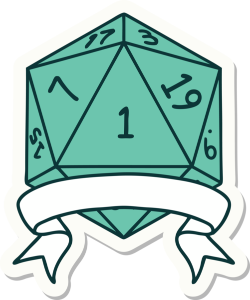 Bir insan tarafından çizilmiş doğal bir d20 zar etiketi.