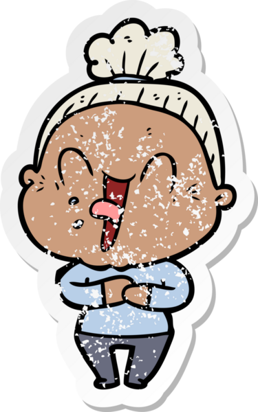 Bir insan tarafından çizilmiş mutlu, yaşlı bir kadının sıkıntılı çıkartması.