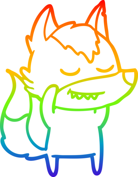 Gökkuşağı gradyan çizgisi. Bir insan tarafından çizilmiş dost bir kurt çizgi filmi.