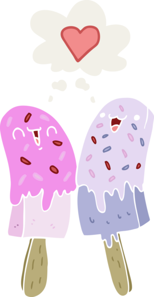 Düşünce baloncuğuna aşık çizgi film buz lolipopu bir insan tarafından çizilmiş.