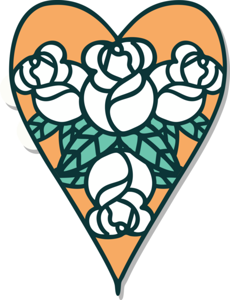 Geleneksel kalp stili dövme çıkartması ve bir insan tarafından çizilmiş çiçekler.