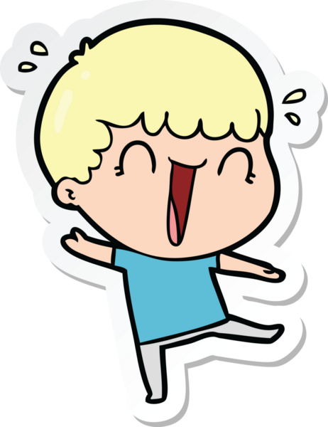 Bir insan tarafından çizilmiş, gülen bir karikatürcünün çıkartması.