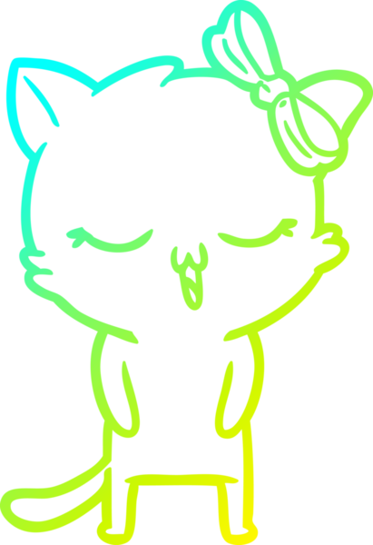 Bir insan tarafından kafasında yay olan çizgi film kedisinin soğuk gradyan çizimi