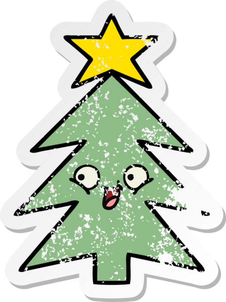 Bir insan tarafından çizilmiş şirin bir karikatür Noel ağacının sıkıntılı çıkartması.