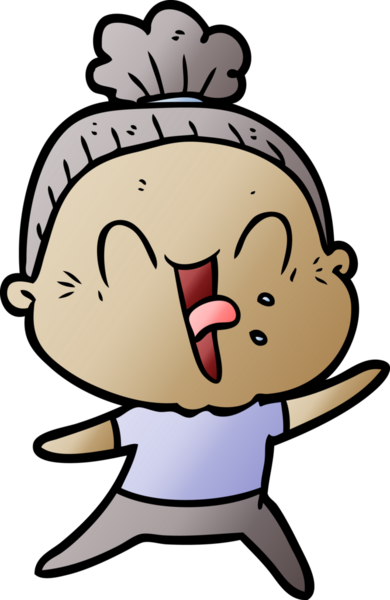 Bir insan tarafından çizilmiş mutlu yaşlı kadın çizgi filmi.