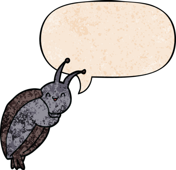 Bir insan tarafından çizilmiş eski moda konuşma baloncuklu sevimli çizgi film böceği.