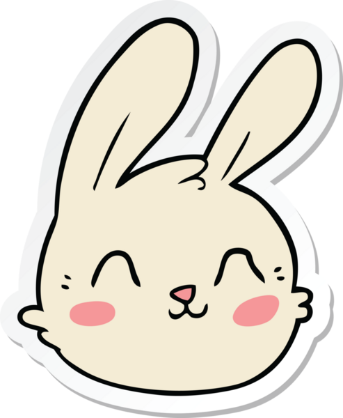 Bir insan tarafından çizilmiş tavşan suratlı karikatür çıkartması.