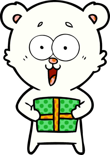 Kutup ayısı Noel hediyesi olarak bir insan tarafından çizilmiş karikatür.