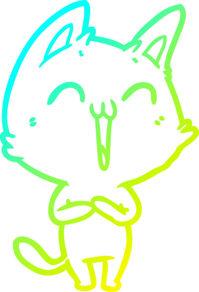 Bir insan tarafından çizilmiş mutlu çizgi film kedisinin soğuk gradyan çizgisi.