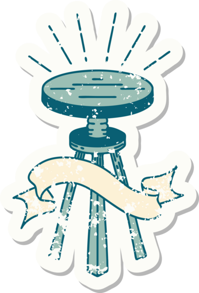 Bir insan tarafından çizilmiş eski dövme stili tahta bir tabure.