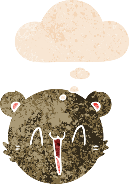 Düşünce baloncuğu ve grunge dertli eski moda bir insan tarafından çizilmiş sevimli çizgi film ayıcık suratı.