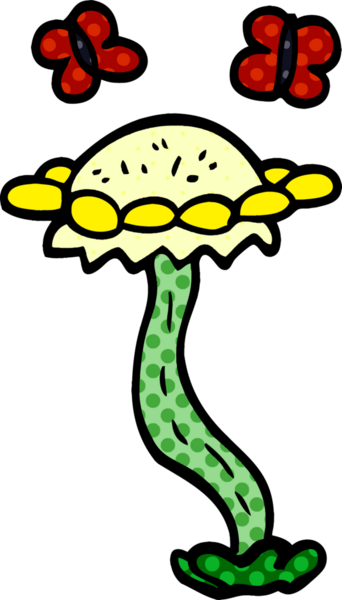 Bir insan tarafından çizilmiş karalama çiçeği ve kelebekler.