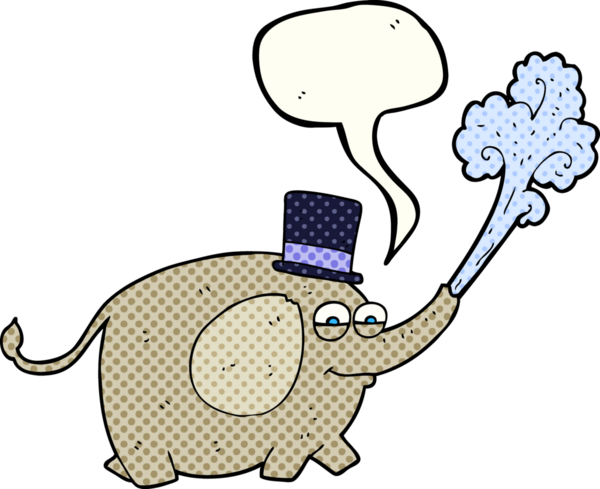 Serbest çizim çizgi roman konuşma balonu karikatür fil bir insan tarafından çizilmiş su fışkırtan