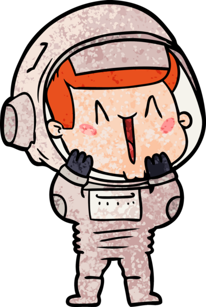 Bir insan tarafından çizilmiş mutlu astronot çizgi filmi.