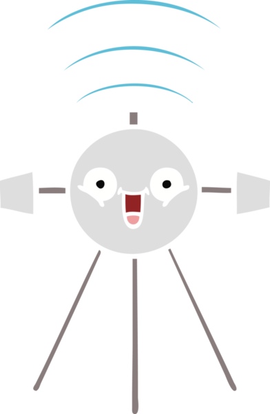 Bir insan tarafından çizilmiş düz renkli bir uydu karikatürü