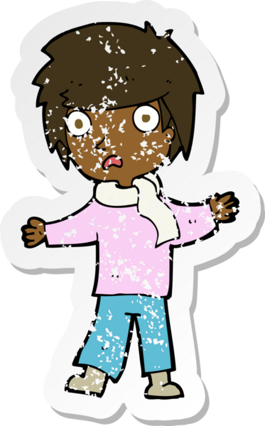 Bir insan tarafından çizilmiş mutsuz bir çocuk çizgi filminin gerilimli yapıştırması.