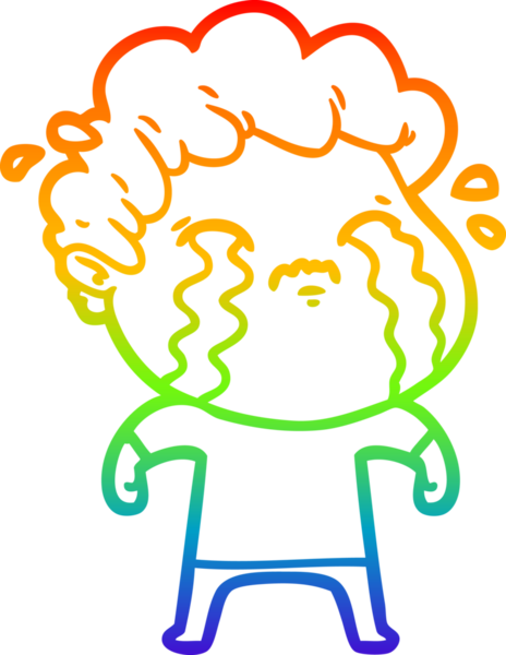 Gökkuşağı gradyan çizimi bir insan tarafından çizilmiş ağlayan bir karikatür adamı çiziyor.