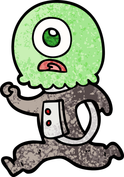 Çizgi film Tepegöz uzaylı uzay adamı bir insan tarafından çiziliyor.