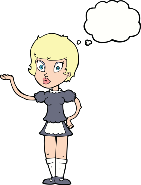 Bir insan tarafından çizilmiş düşünce kabarcığı olan çizgi film garsonu.