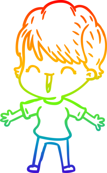 Gökkuşağı gradyan çizgi çizimi bir insan tarafından çizilmiş gülen bir kadın.