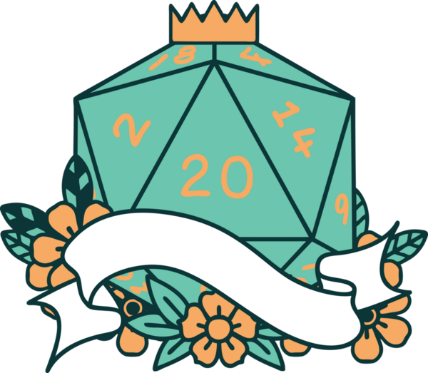 Retro Dövme Biçimi Doğal 20 D20 zar bir insan tarafından çizildi