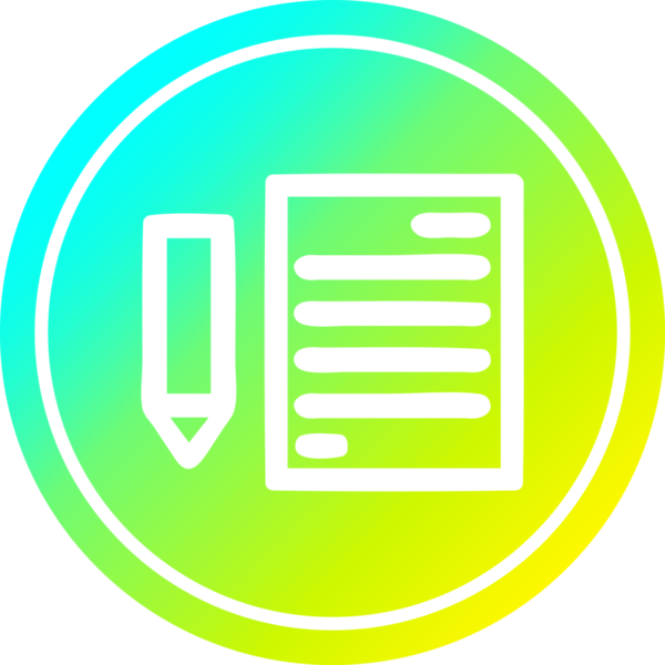 belge ve kalem dairesel simgesi bir insan tarafından serin gradyan bitiş çizilmiş