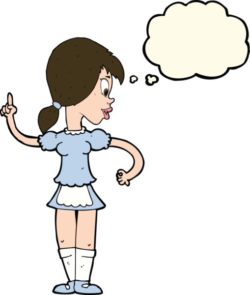 Bir insan tarafından çizilmiş düşünce balonuyla sipariş veren çizgi film garsonu.