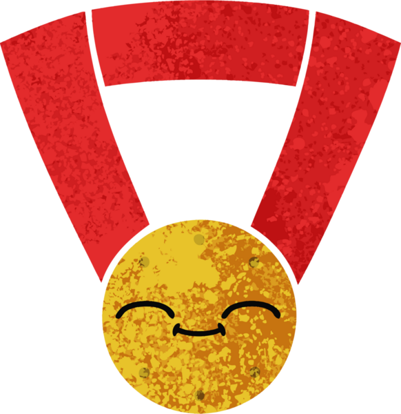 Bir insan tarafından çizilmiş altın madalyanın retro çizim tarzı karikatürü.