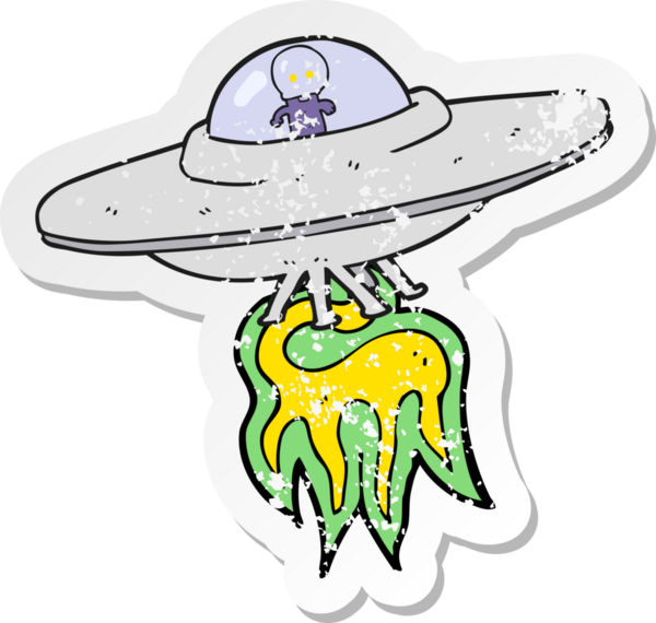 Bir insan tarafından çizilmiş uzaylı uçan daire karikatürünün gerici baskısı.