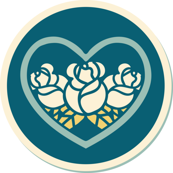 Geleneksel kalp stili dövme çıkartması ve bir insan tarafından çizilmiş çiçekler.