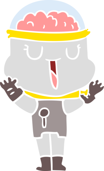 Bir insan tarafından çizilmiş mutlu düz renkli çizgi film robotu