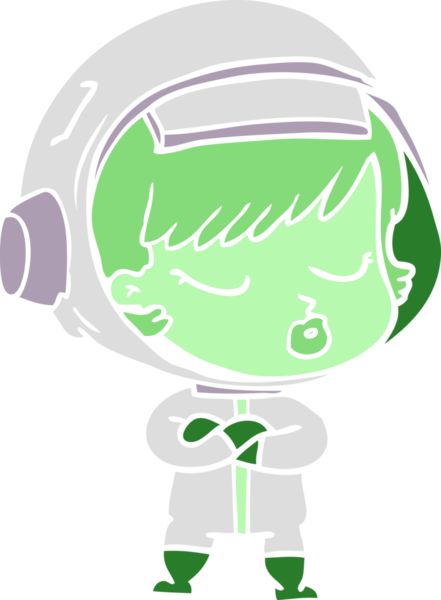 Düz renkli çizgi film. Bir insan tarafından çizilmiş güzel astronot kız.