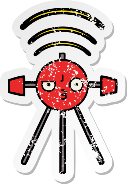 Bir insan tarafından çizilmiş şirin bir çizgi film uydusunun sıkıntılı çıkartması.