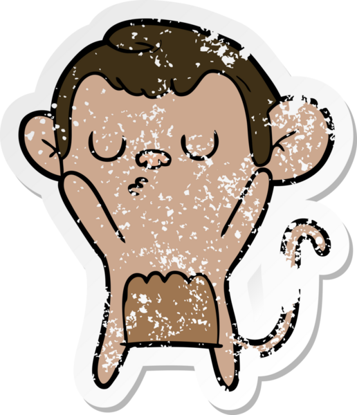 Bir insan tarafından çizilmiş karikatür maymununun sıkıntılı çıkartması