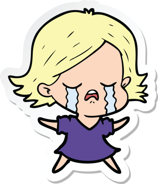 Bir insan tarafından çizilmiş ağlayan bir çizgi film kızına ait etiket.