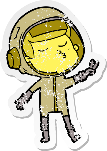 Bir insan tarafından çizilmiş kendinden emin bir astronotun sıkıntılı çıkartması.